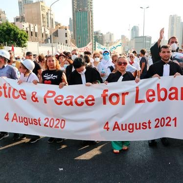The Lebanese Association of Lawyers march at the First Anniversary of Port Blast, Beirut, Lebanon, on August 4, 2021.