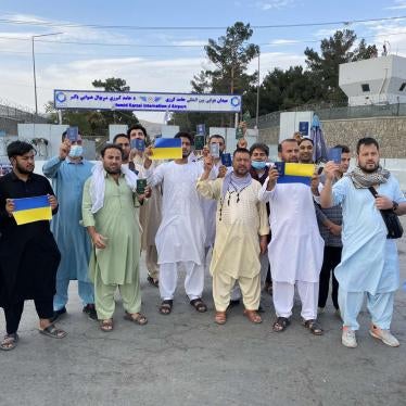 Ukrainian citizens gathered outside Hamid Karzai International airport in early September 2021 asking Ukraine to evacuate them, Kabul Afghanistan.