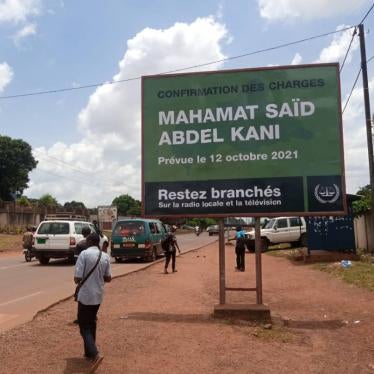 An ICC billboard in Bangui in September 2021, announcing Said’s confirmation of charges hearing.