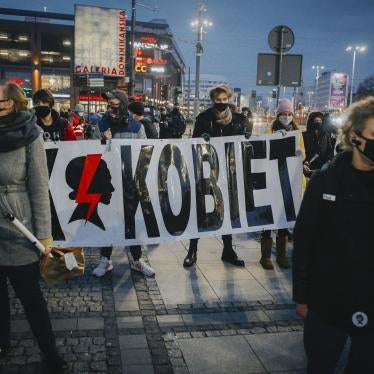 Women take part in a demonstration against the Polish abortion law, in Wroclaw, Poland, on March 17, 2021.
