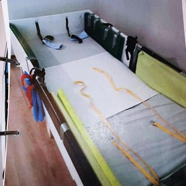 Staff tied a boy with autism to this bed in a care home in Finland.