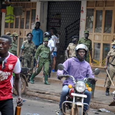 Ugandan security forces patrol on a street in Kampala, Uganda, November 19, 2020.