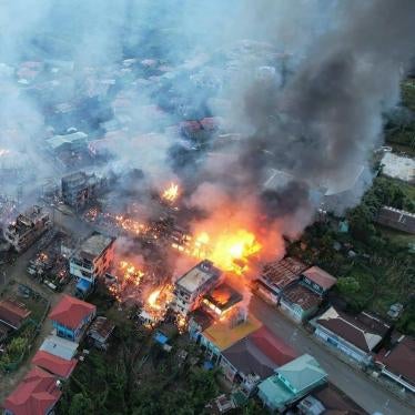 Fires burn in the town of Thantlang in Chin State, Myanmar, October 29, 2021.