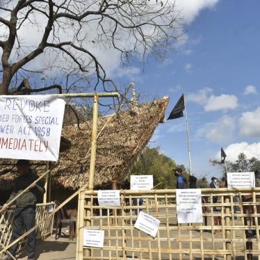 Placards calling for revocation of the Armed Forces (Special Powers) Act at the Hornbill festival in Nagaland, following the killing of civilians by Indian soldiers in the state, December 5, 2021. 