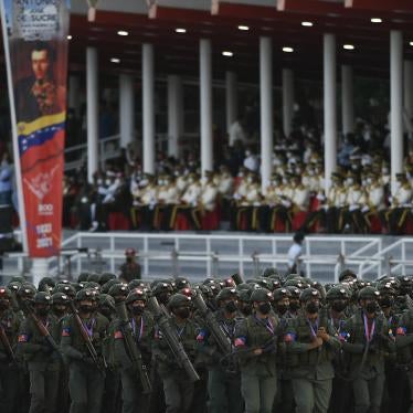 Soldiers march during a military parade marking Independence Day in Caracas, Venezuela, Monday, July 5, 2021. (AP Photo/Matias Delacroix)