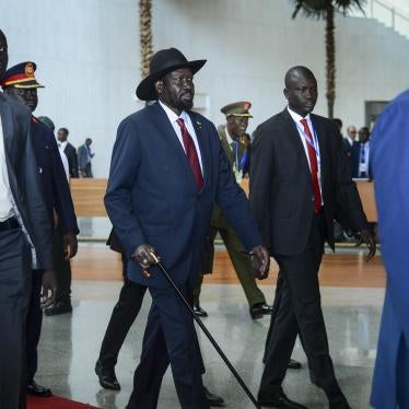 South Sudan's President Salva Kiir, center, arrives for the opening session of the 33rd African Union (AU) Summit at the AU headquarters in Addis Ababa, Ethiopia, February 9, 2020. 