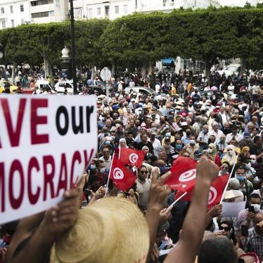 Demonstrators at a protest against the Tunisian president Kais Saied