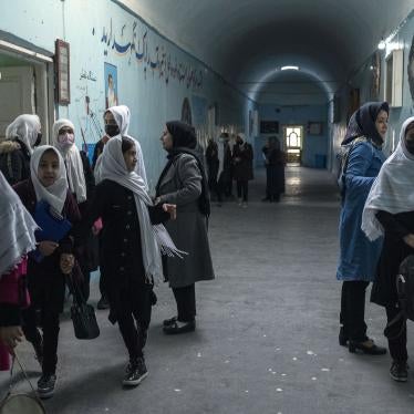 Afghan girls exit classrooms at Tajrobawai Girls High School in Herat, one of the few provinces where the Taliban permitted girls' secondary schools to reopen, November 25, 2021.