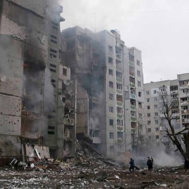 A residential building in Chernihiv, Ukraine damaged by Russian aerial attack on March 3, 2022.