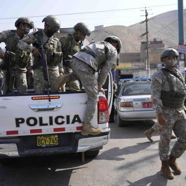 Heavily armed police special forces arrive at a checkpoint in the Manchay district, on the outskirts of Lima, Peru, to enforce a government decree prohibiting all residents of the capital and Callao from leaving their homes on April 5, 2022.