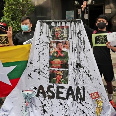 Activists protest the Myanmar military coup during an ASEAN summit in Jakarta, Indonesia, April 24, 2021. 