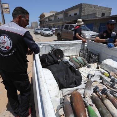 National Safety Authority members clear landmines and improvised explosive devices used during the armed conflict in Tripoli, Libya, June 3, 2020.