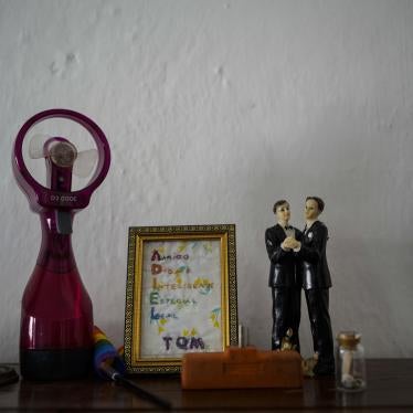 Figurine representing grooms displayed in the home of a same-sex couple in Matanzas, Cuba, in 2021. RAMON ESPINOSA AP