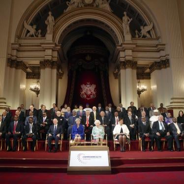 The Commonwealth leaders at the formal opening of the 2018 Commonwealth Heads of Government Meeting in the ballroom at Buckingham Palace in London, April 19, 2018.