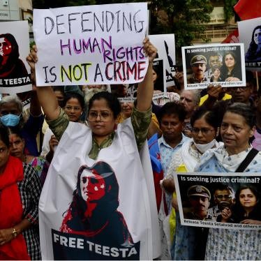Protestors demand the release of activist Teesta Setalvad after she was arrested in Mumbai, India.