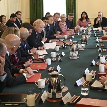 UK Prime Minister Boris Johnson, center, speaks during a cabinet meeting