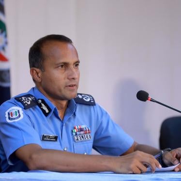 Maldives' commissioner of police Mohamed Hameed addresses a press conference