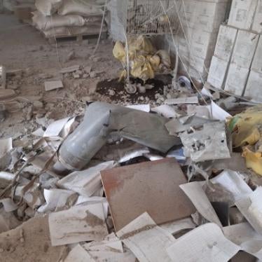 A remnant of an Uragan cluster munition rocket that on May 12, 2022 punched through the roof and several floors of Derhachi’s cultural center, which was filled with volunteers distributing aid to civilians, May 12, 2022. 