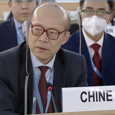 Chinese Ambassador Chen Xu speaking during the vote on the Human Rights Council decision