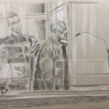 A courtroom sketch showing Kunti Kamara addressing the Paris Criminal Court during his trial, October 2022.