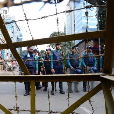 Police set up a roadblock near the opposition Bangladesh Nationalist Party's central office in Dhaka.
