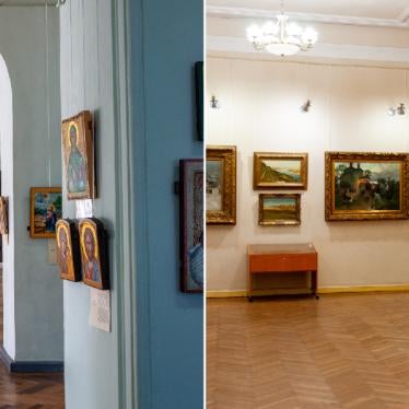 Side-by-side photos of art galleries in a museum