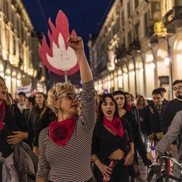 Women demonstrate during a protest organized by the Italian feminist movement "Non Una di Meno" on September 28, 2022, in support of the right to abortion in Turin, Italy. 
