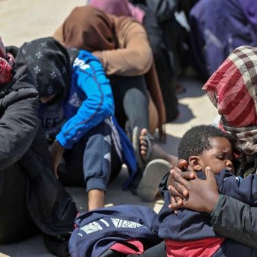 Migrants who were intercepted by Libyan authorities on a boat off the coast. 