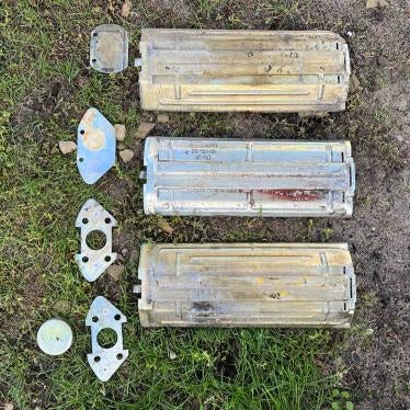 Remnants of KPFM-1S-SK cassettes manufactured in 1988 that Human Rights Watch researchers found in Izium 