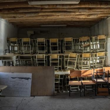 A classroom that previously was used for girls sits empty in Kabul