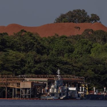 Ship refuels near a bauxite mine in Para state, Brazil.