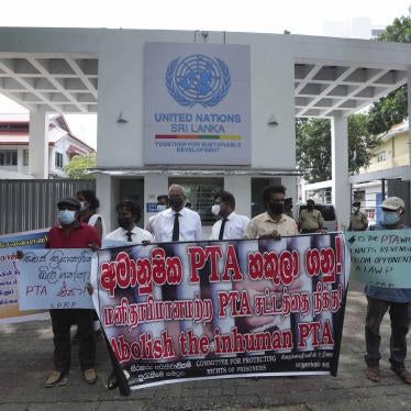 Sri Lankan rights activists protest against the Prevention of Terrorism Act outside the United Nations office in Colombo, Sri Lanka, March 3, 2022. 