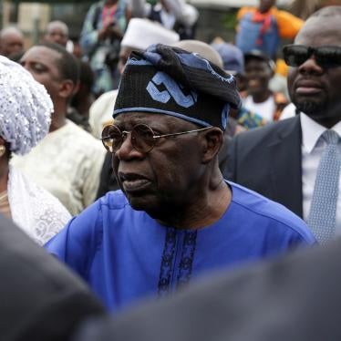 Presidential candidate Bola Ahmed Tinubu at a polling station before casting his ballot in Ikeja, Lagos, Nigeria.