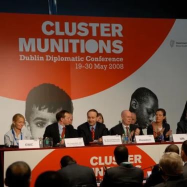 Delegates applaud the adoption of the Convention on Cluster Munitions at the Dublin Diplomatic Conference on May 30, 2008.