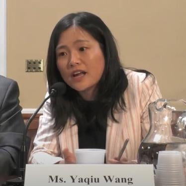 Yaqiu Wang, senior China researcher at Human Rights Watch, testifies at the US House Committee on Rules on May 10, 2023.