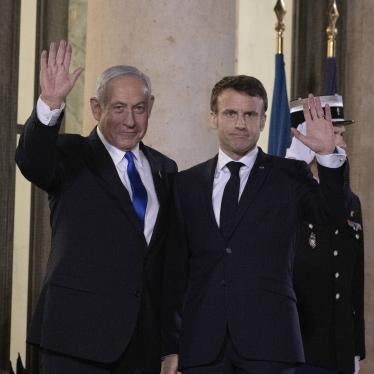 Prime Minister of Israel Benjamin Netanyahu and French President Emmanuel Macron at Elysee Palace, Paris, France.