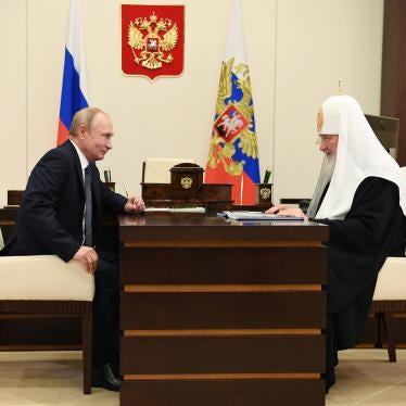 Russian President Vladimir Putin meets with Patriarch Kirill of Moscow and All Russia at the Novo-Ogaryovo state residence, outside Moscow, Russia.
