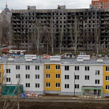 A newly built apartment block, part of Russia’s efforts to swiftly reconstruct severely damaged Mariupol, occupied by Russia since May 2022.