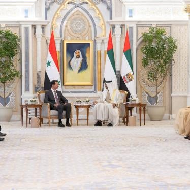 Sheikh Mohamed bin Zayed Al Nahyan, President of the United Arab Emirates meets with Bashar Al Assad, President of Syria during a reception at Qasr Al Watan in Abu Dhabi, United Arab Emirates.
