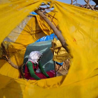 A Sudanese refugee who fled the violence in Sudan's Darfur region, at her makeshift shelter in Koufroun, Chad, May 15, 2023.