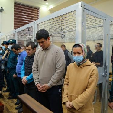  Defendants listen to the verdict in their trial on charges related to the July 2022 protests in Nukus, the main city in Karakalpakstan, at a court in Bukhara, Uzbekistan on January 31, 2023.