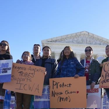 Demonstrators stand outside of the U.S. Supreme Court, as the court hears arguments over the Indian Child Welfare Act, Washington DC, November 9, 2022.
