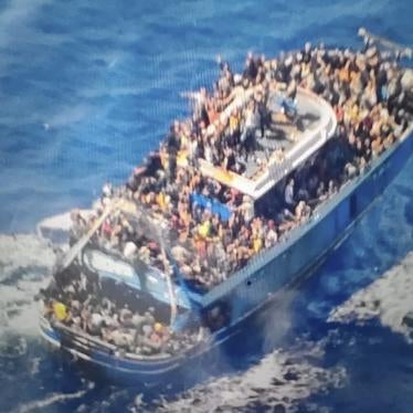 This undated handout image provided by Greece's coast guard on Wednesday, June 14, 2023, shows scores of people covering practically every free stretch of deck on a battered fishing boat that later capsized and sank off southern Greece.(Hellenic Coast Guard via AP)