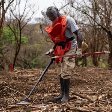 Clearance operator from DCA clearing an area suspected of being contaminated by explosive remnants of war in Pajok, South Sudan in February 2023.