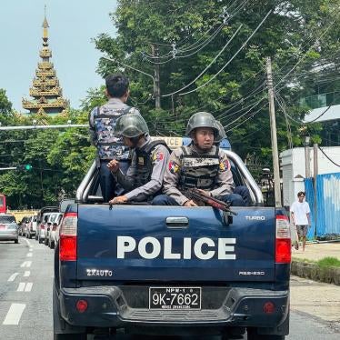 : Police patrol the 76th Martyrs' Day in Yangon, Myanmar on July 19, 2023. 