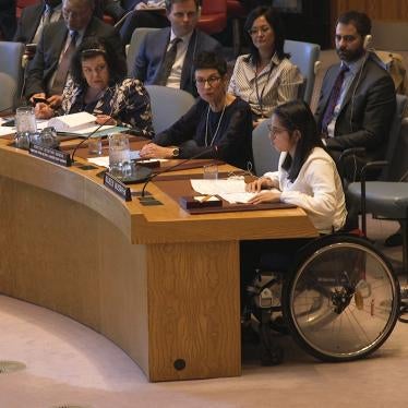 Nujeen Mustafa, a disability and refugee rights defender, speaks at the United Nations Security Council briefing, the first person with disability to do so, on April 24, 2019.