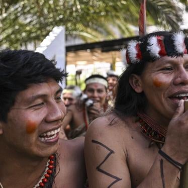 Members of the Waorani Indigenous community demonstrate for peace, for nature and to promote a Yes vote in a referendum to end oil drilling in the Yasuni National Park, Ecuador, August 14, 2023. 