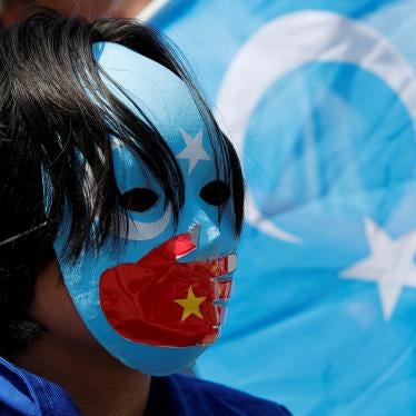 Uyghur demonstrators protest the visit of Chinese Foreign Minister Wang Yi near the Chinese consulate in Istanbul, Turkey, July 26, 2023.