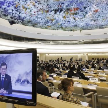 China's then-Minister for Foreign Affairs Qin Gang delivers a remote statement during the 52nd session of the UN Human Rights Council in Geneva, February 27, 2023.