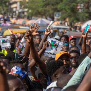 Supporters of the Mozambican National Resistance (RENAMO) gather in Maputo to celebrate the results in the local elections on October 12, 2023.